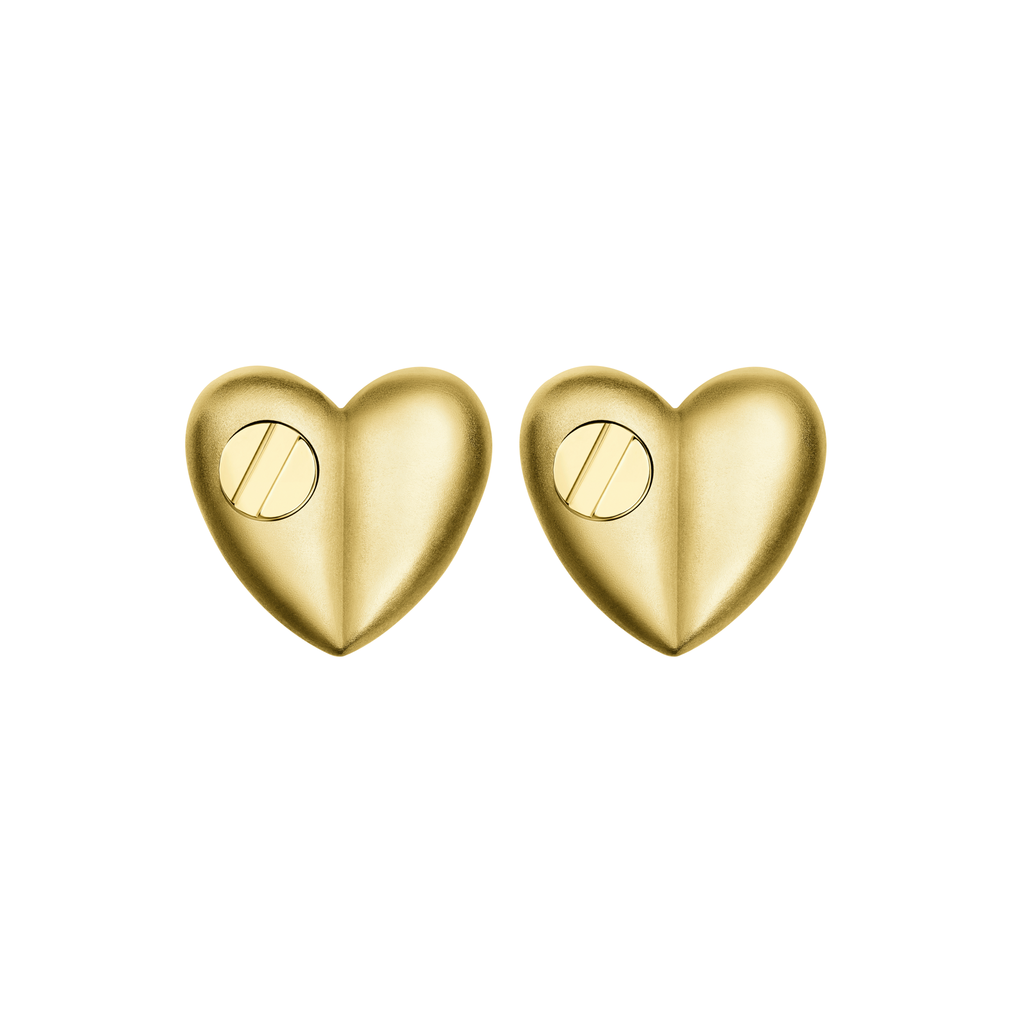 A detail of Heart Studs with Screw in Yellow Gold